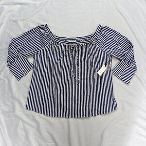 Active USA Off Shoulder Long Sleeve Top Blue and White Stripes Women's Size 3XL